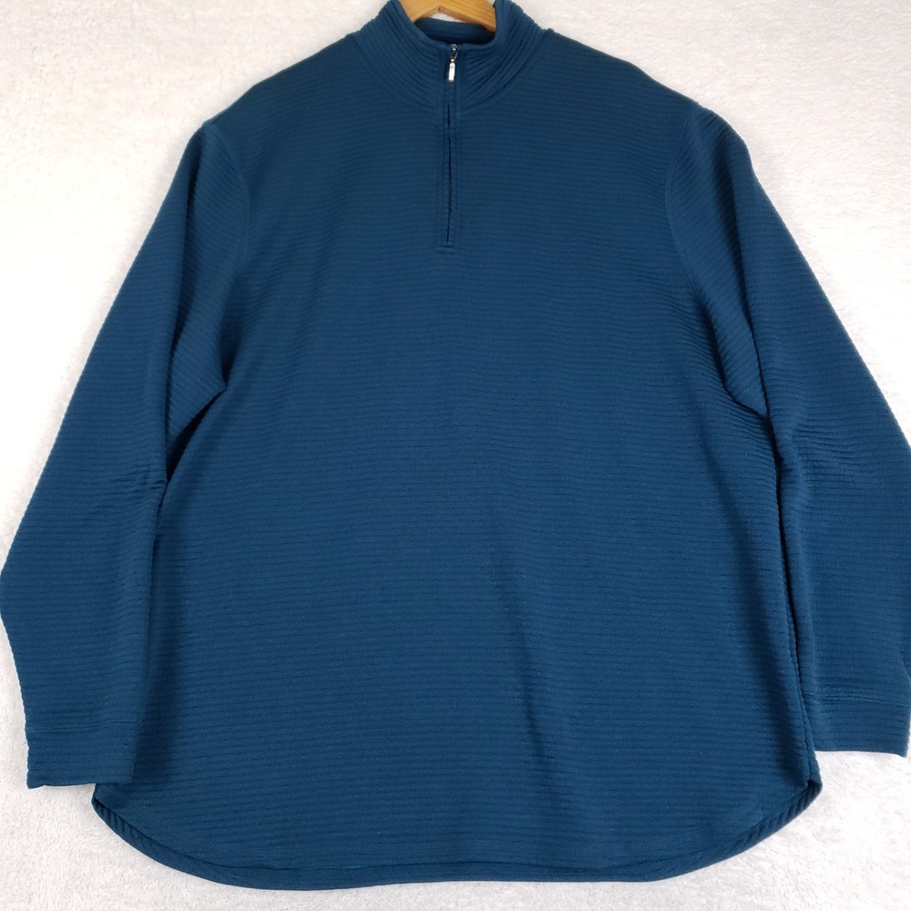 Saddlebred Mens 2XLT Teal Blue Ribbed Quarter Zip Pullover Mock Neck Sweater
